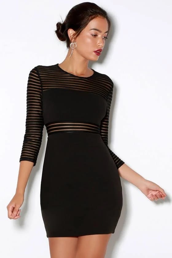 Stylish Black Bodycon Dress for Women with Side Zipper Closure | Image
