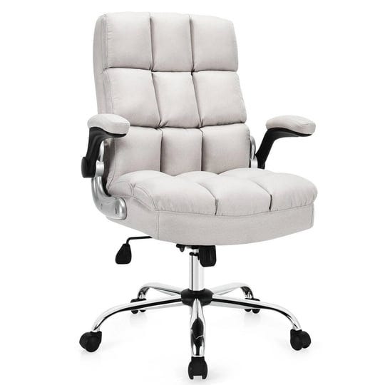 costway-high-back-big-tall-office-chair-adjustable-swivel-w-flip-up-arm-beige-1