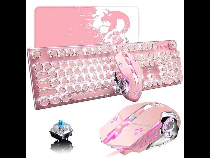 lexonelec-pink-typewriter-keyboard-and-mouseretro-vintage-mechanical-gaming-keyboard-with-white-led--1