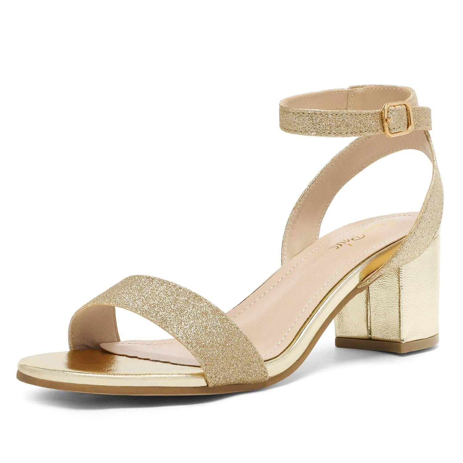 Chic Gold Open-Toe Sandals with Adjustable Ankle Strap and Latex Padding | Image
