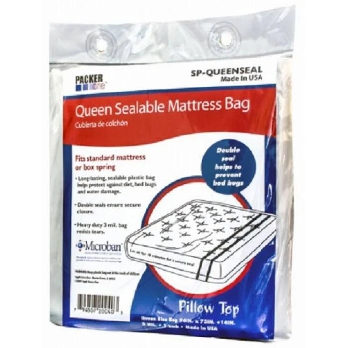 Queen Clear Pillow Top Mattress Bag - Sealable and Microban-Infused Storage Option | Image