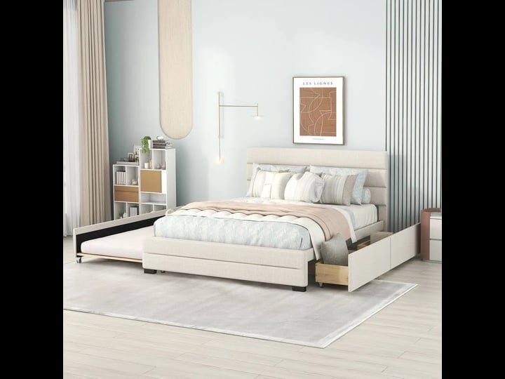 queen-upholstered-platform-bed-with-trundle-and-two-drawers-beige-1