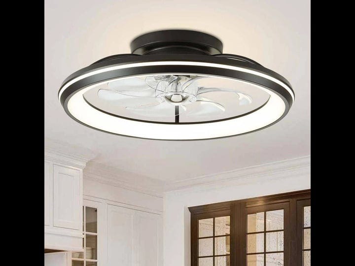 modern-19-3-in-indoor-matte-black-low-profile-flush-mount-ceiling-fan-with-dimmable-led-light-with-r-1