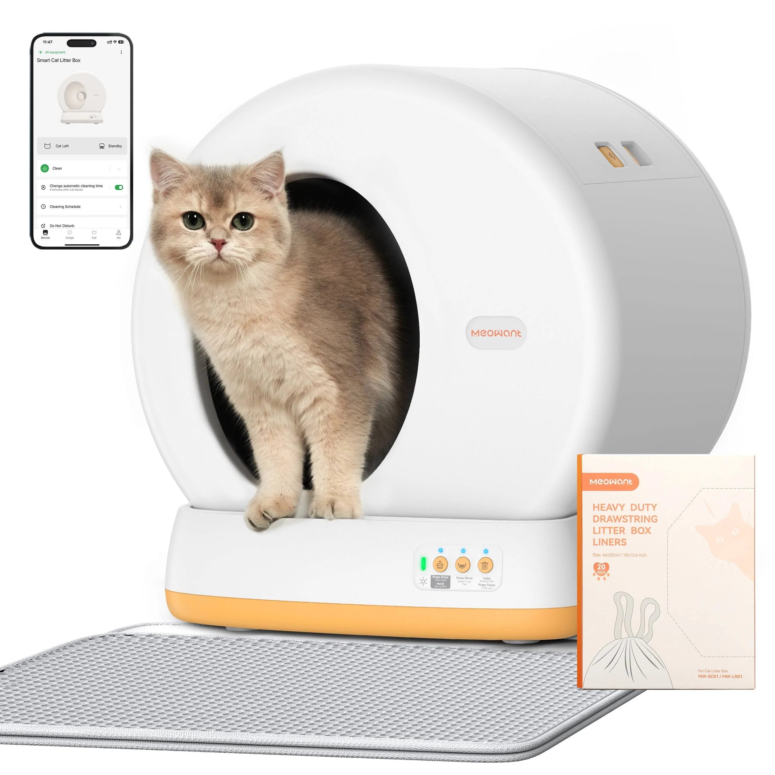 Meowant Self-Cleaning Cat Litter Box - MW-SC01 | Ultra-Quiet & Odor Control Litter Box for 1 Cat | Includes Litter Box Liner | Image