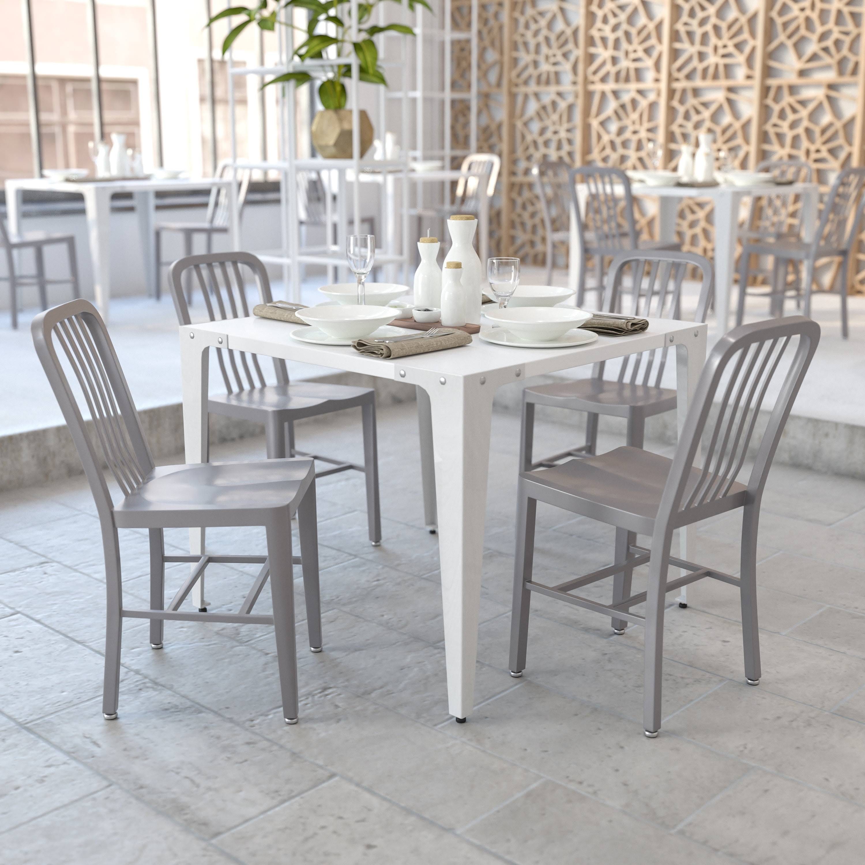 Commercial-Grade Silver Metal Indoor-Outdoor Chair Set | Image