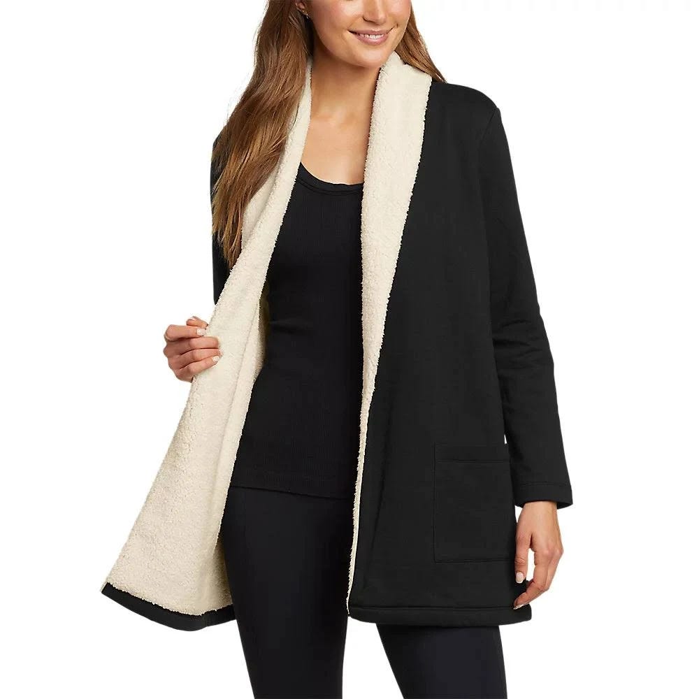 Eddie Bauer Faux Shearling Cabin Cardigan in Black (Size XS) | Image