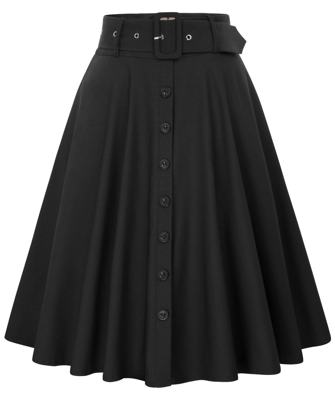 Flared Midi Skirt with Concealed Zipper and Pockets | Image