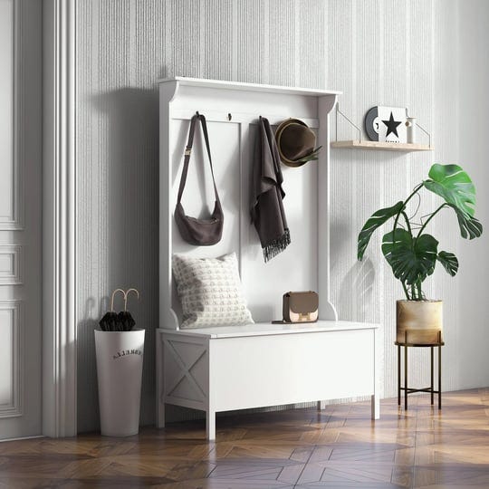 homcom-modern-hall-tree-shoe-bench-with-hidden-storage-space-4-hooks-and-top-shelf-freestanding-coat-1