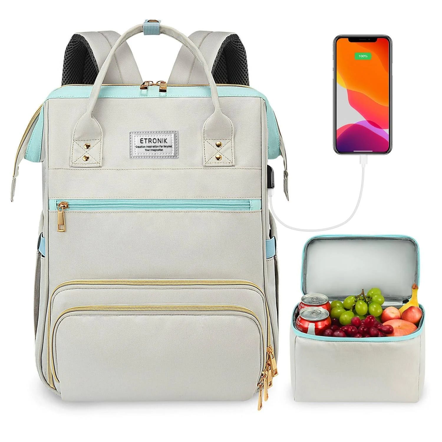 Insulated Women's Lunch Backpack with USB Port | Image