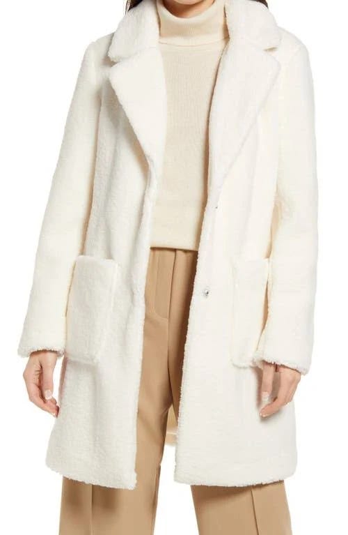 French Connection Women's Faux Shearling Teddy Midi Coat in White | Image