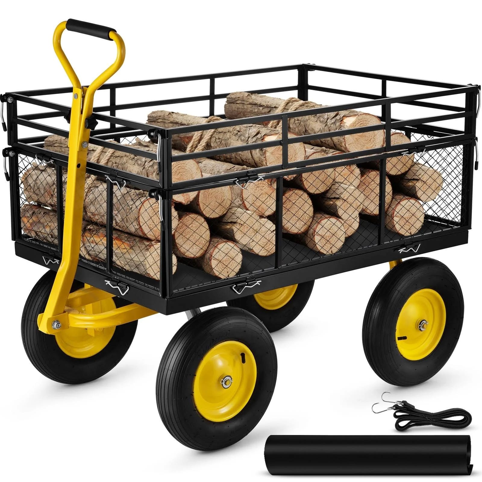 VEFOR Heavy Duty Steel Garden Cart with Removable Mesh Sides and 13-inch Tires | Image