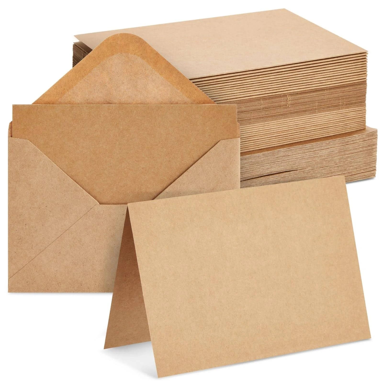 Kraft Brown Blank Greeting Cards 48-Pack with Envelopes for DIY Weddings, Birthdays, and Crafts | Image