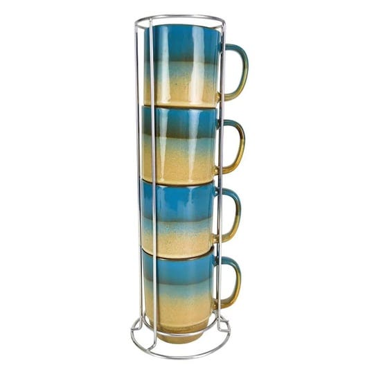 at-home-4-piece-coffee-blue-tan-mug-set-with-metal-rack-14-oz-1