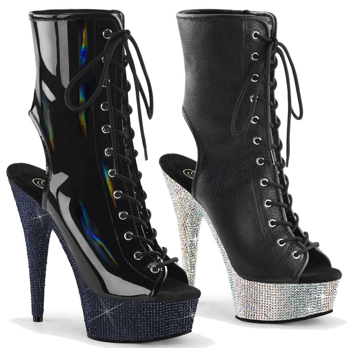 Blinged-Out Platform Open Toe Boots by Pleaser | Image