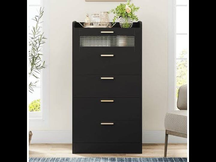 homfa-5-drawer-black-dresser-for-bedroom-glass-panel-wood-storage-cabinet-with-easy-pull-out-handles-1