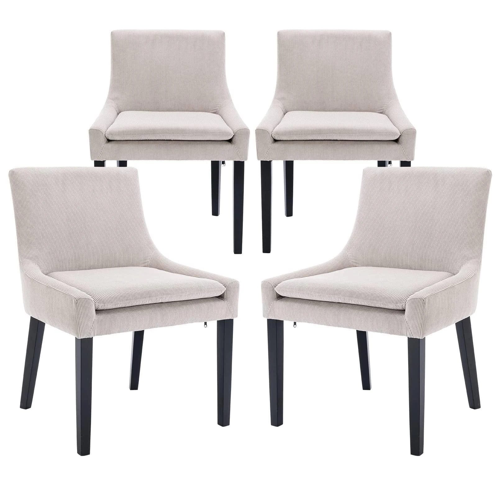 Modern Beige Corduroy Dining Chairs Set of 4 | Image