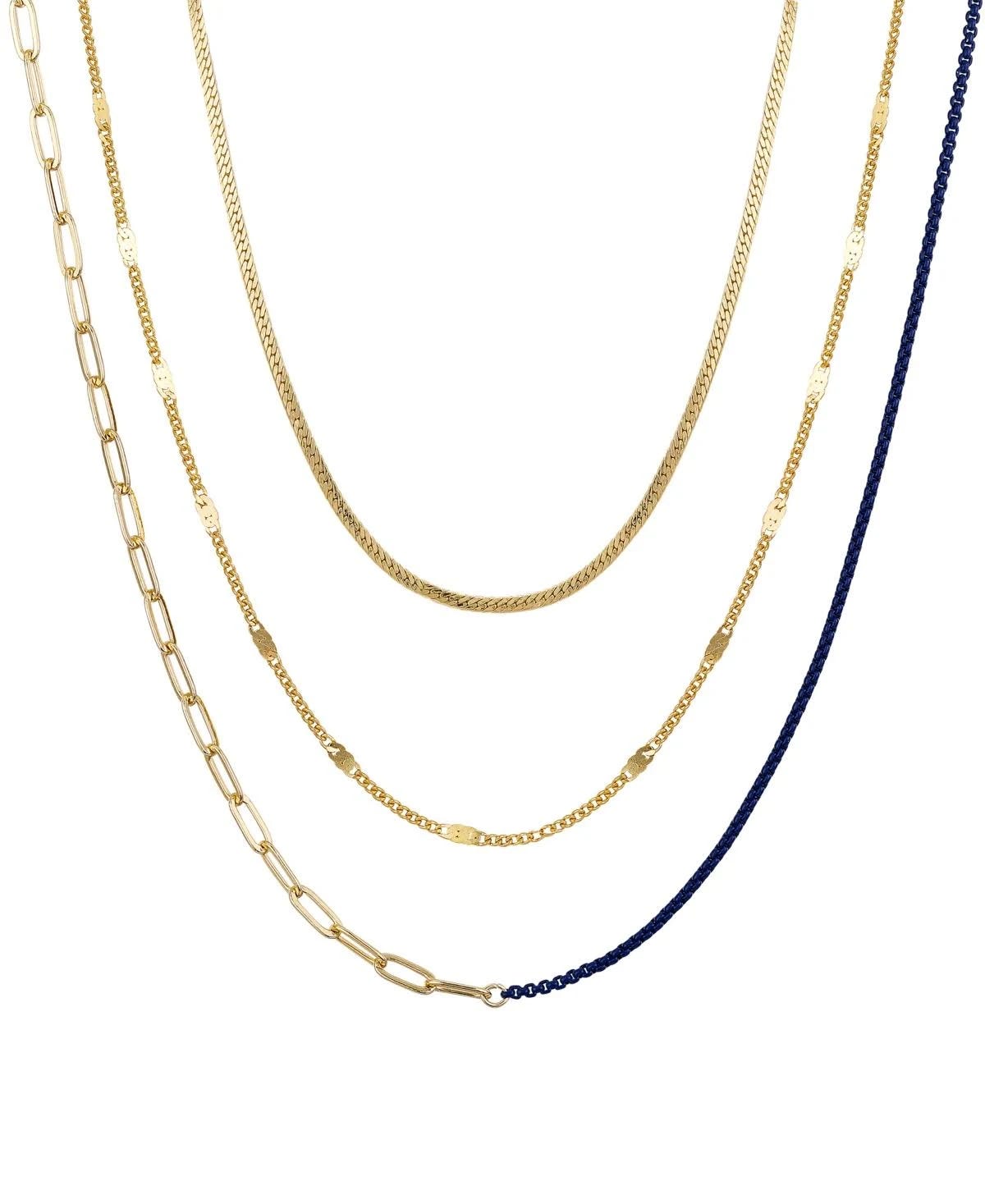 Elegant 3-Piece Layered Gold Necklace Set with Herringbone Chain | Image