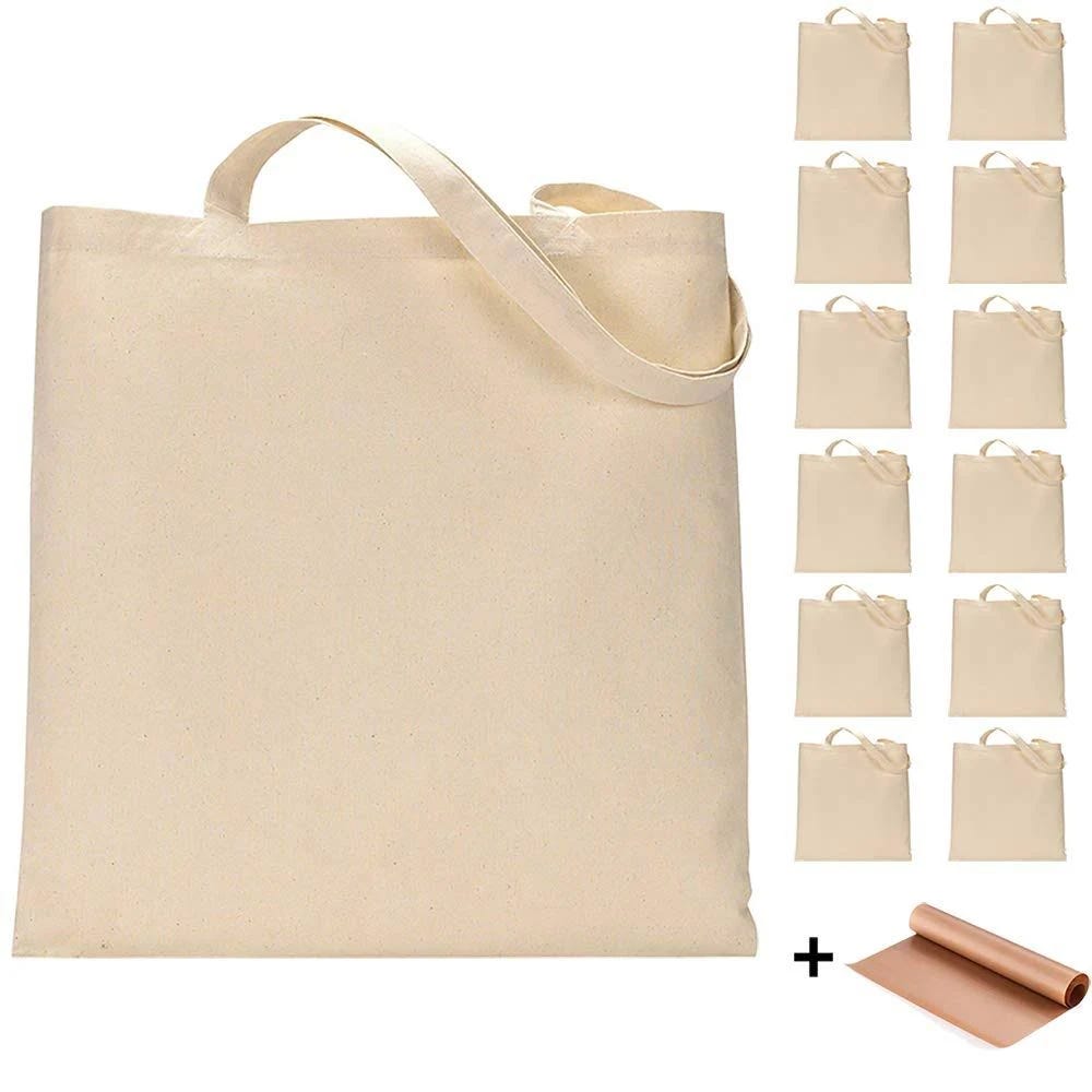 12 Pack Blank Canvas Bulk Tote Bags for Crafts and DIY Grocery Bags | Image