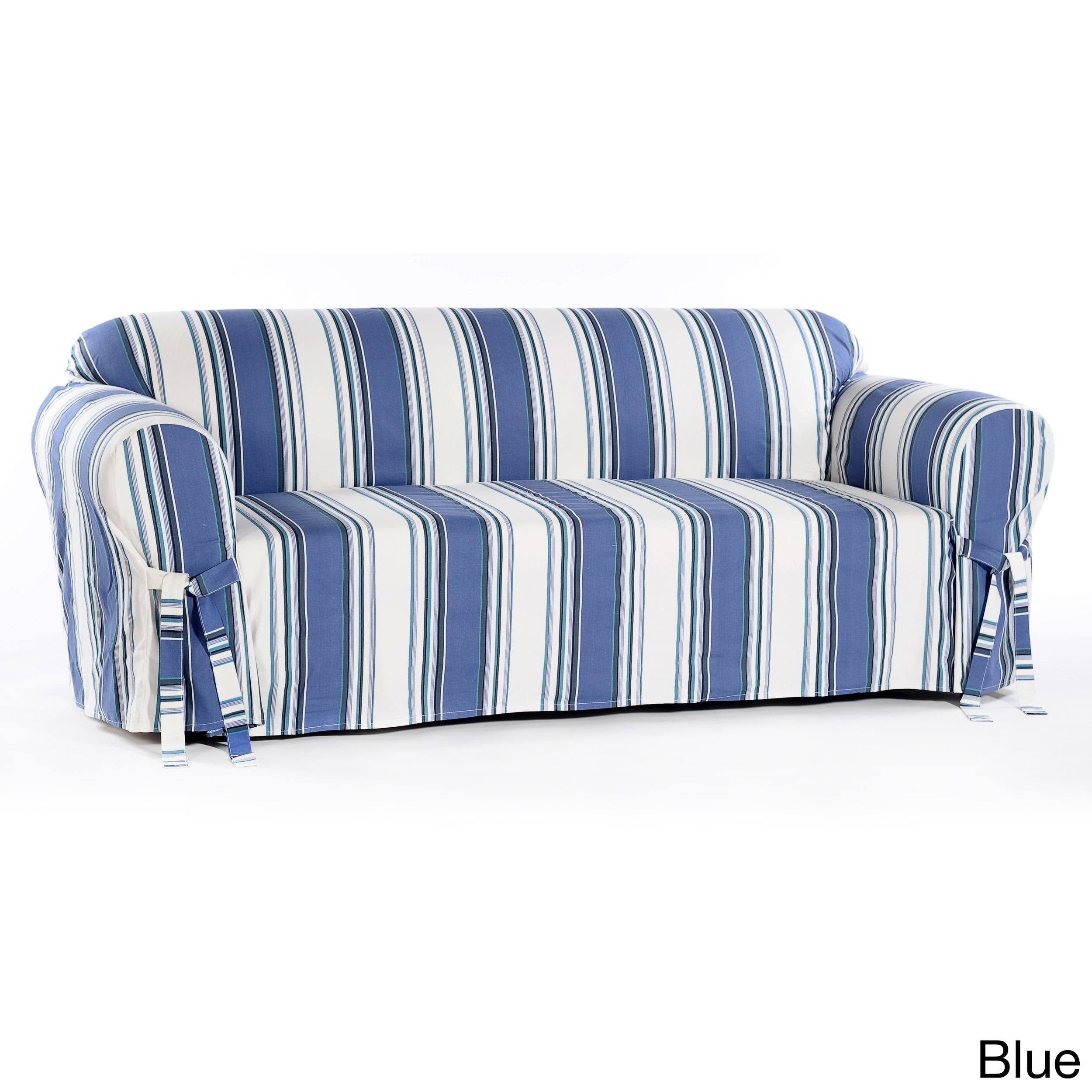 Blue Striped Classic Slipcover for Sofas | Image