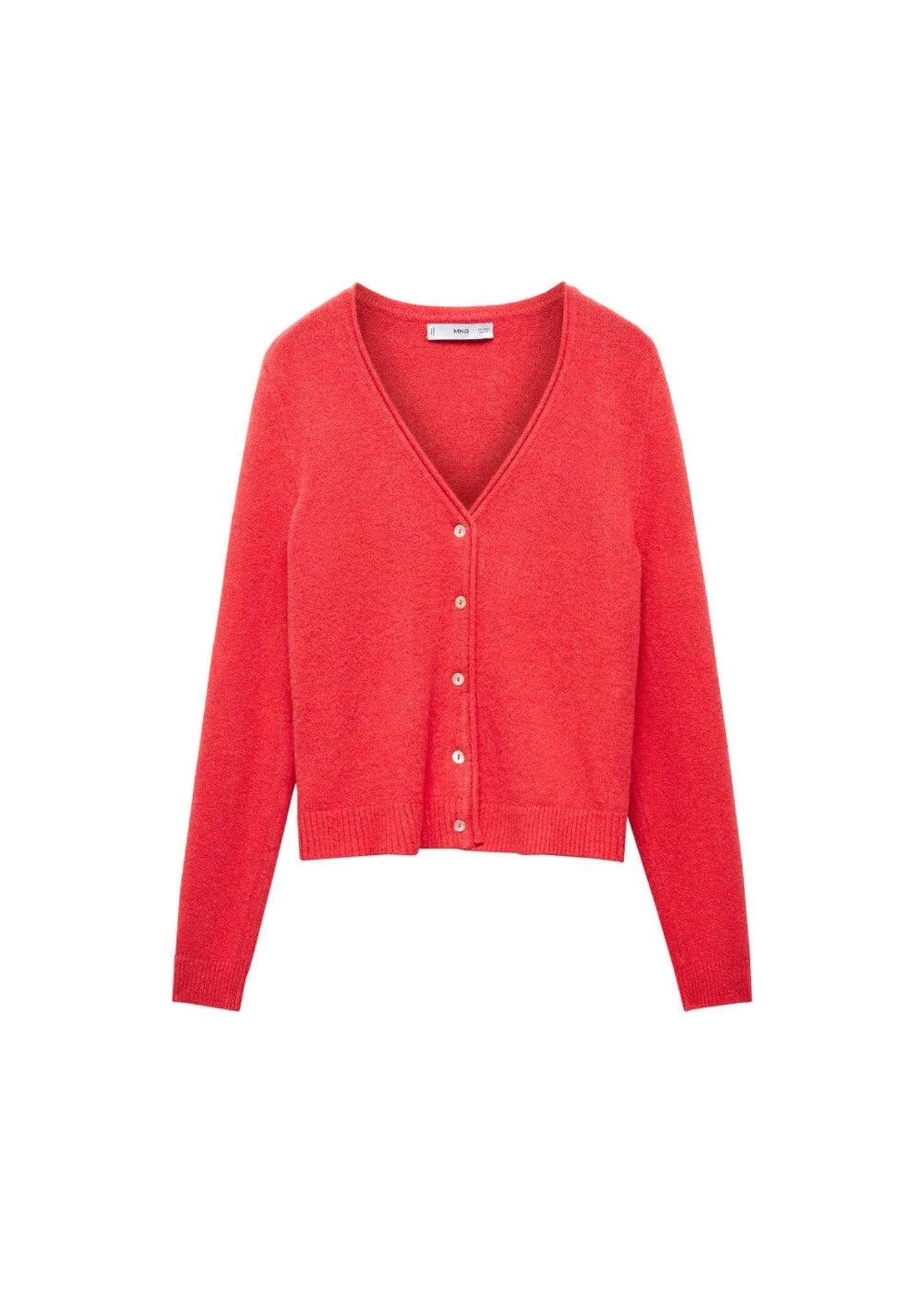 Coral Red Button Knit Cardigan | Image