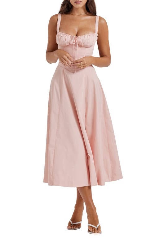 Romantic Soft Peach Bustier Sundress with Lace Up Corseted Bodice | Image