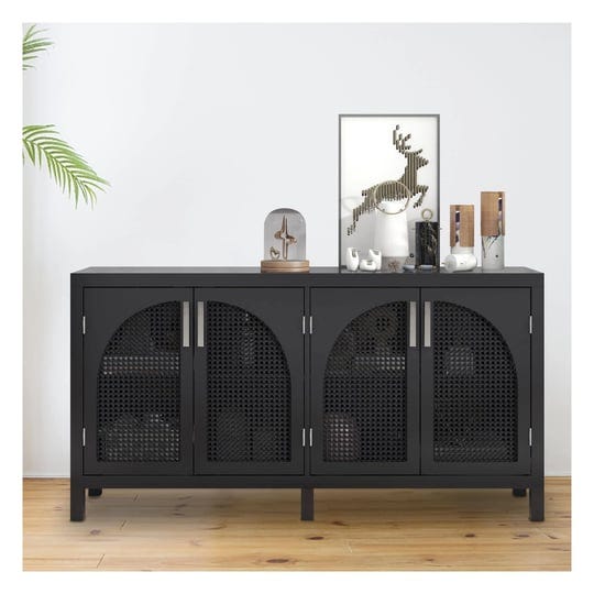 vlojelry-black-buffet-sideboard-cabinet-with-storage-kitchen-rattan-storage-cabinet-with-4-doors-lar-1