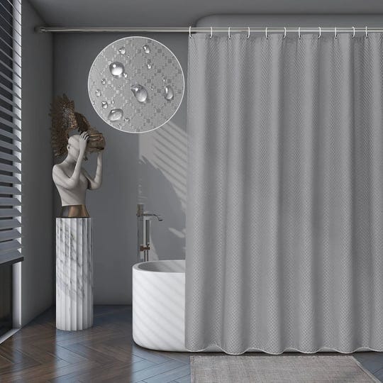 beneyhome-grey-shower-curtain-75-inch-long-weighted-fabric-waffle-shower-curtains-for-bathroom-heavy-1