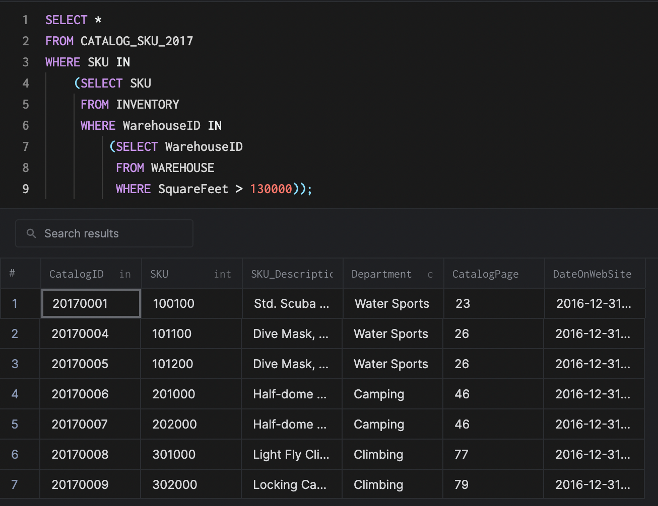 arctype nested subquery results view