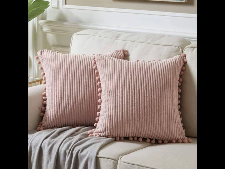 fancy-homi-pack-of-2-blush-pink-decorative-throw-pillow-covers-with-pom-poms-soft-corduroy-solid-squ-1