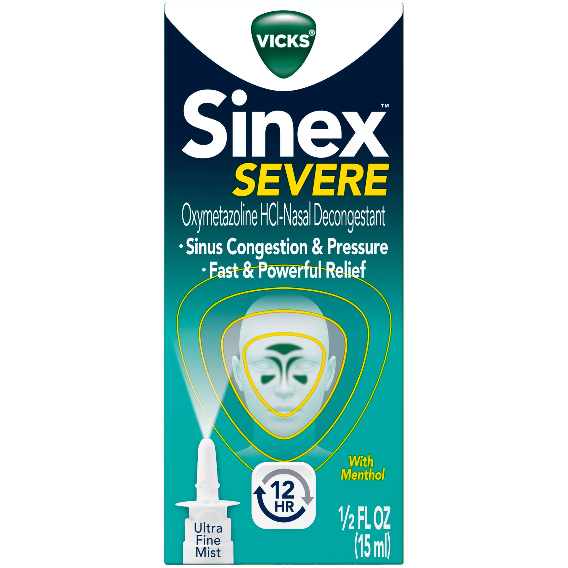 Vicks Sinex Severe Decongestant Ultra Fine Mist Nasal Spray with Menthol - 0.5 fl oz | Image