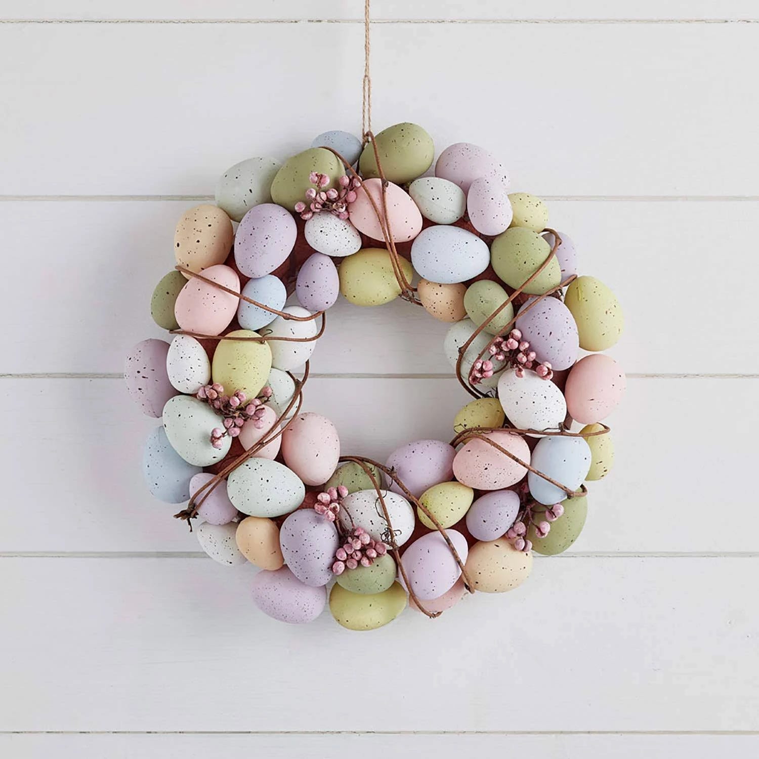 Lights4fun Pastel Easter Egg Spring Wreath for Door & Indoor Decor | Image