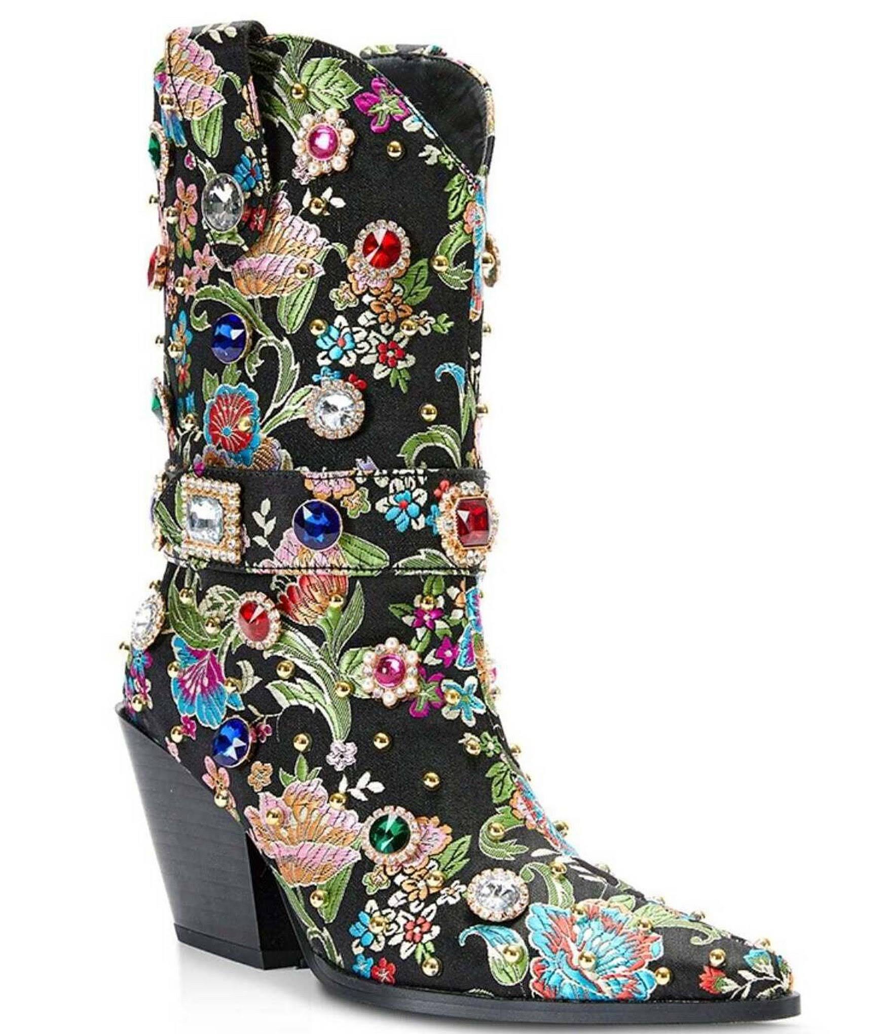 Embroidered Western Bootie in Black for Women | Image