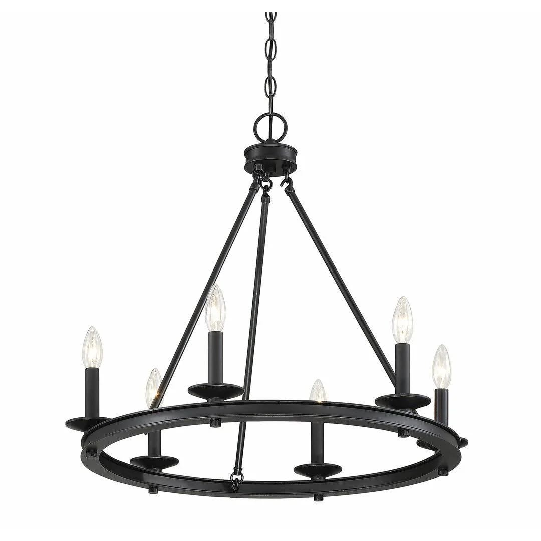 Wagon Wheel Metal Wagon Wheel Candle Style Chandelier with 6 Lights and Sloped Ceiling Adapter | Image