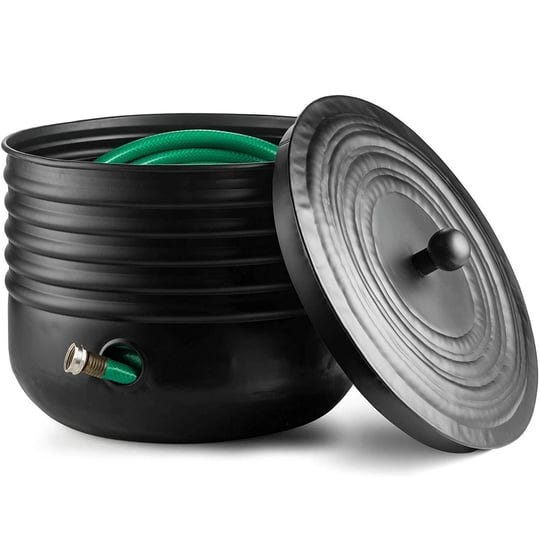 ribbed-steel-garden-hose-pot-holder-with-lid-black-16-x-12-inches-magnetic-steel-black-1