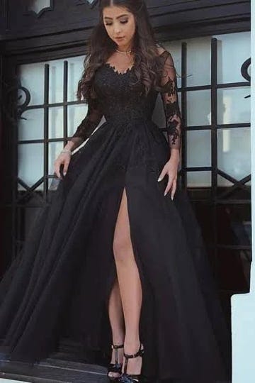 june-bridals-modern-gothic-black-boho-lace-a-line-sleeved-long-wedding-dress-elegant-princess-v-neck-1