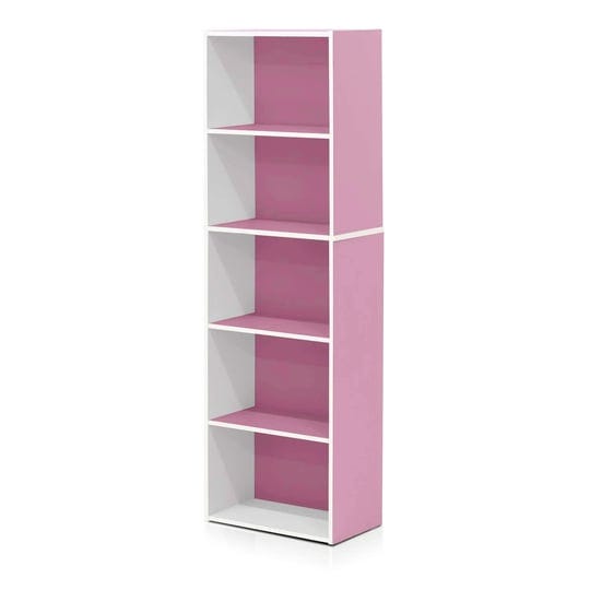 furinno-5-tier-reversible-color-open-shelf-bookcase-white-pink-1