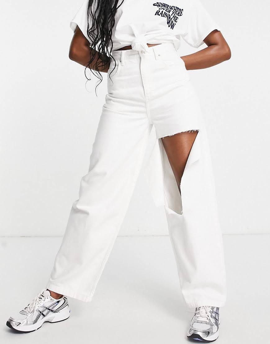 Retro High-Waisted Baggy Jeans with White Rip | Image