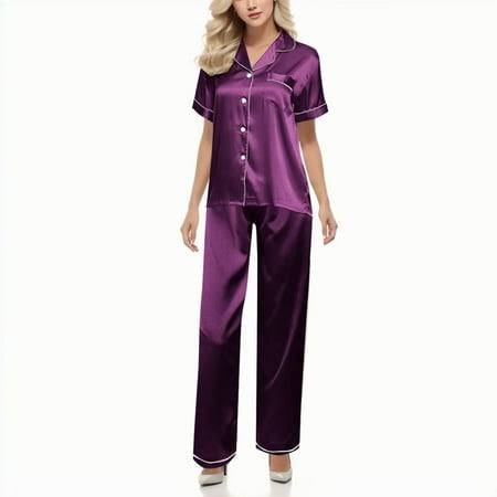 Soft Purple Satin Pajamas Set for Women | Image