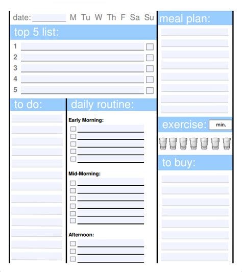 daily planner templates   samples examples
