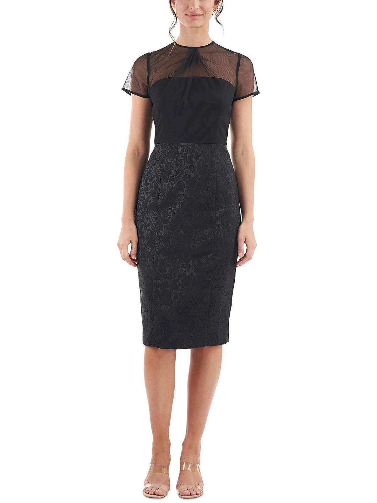 Black High Stretch Crew Neck Mesh Sheath Dress | Image