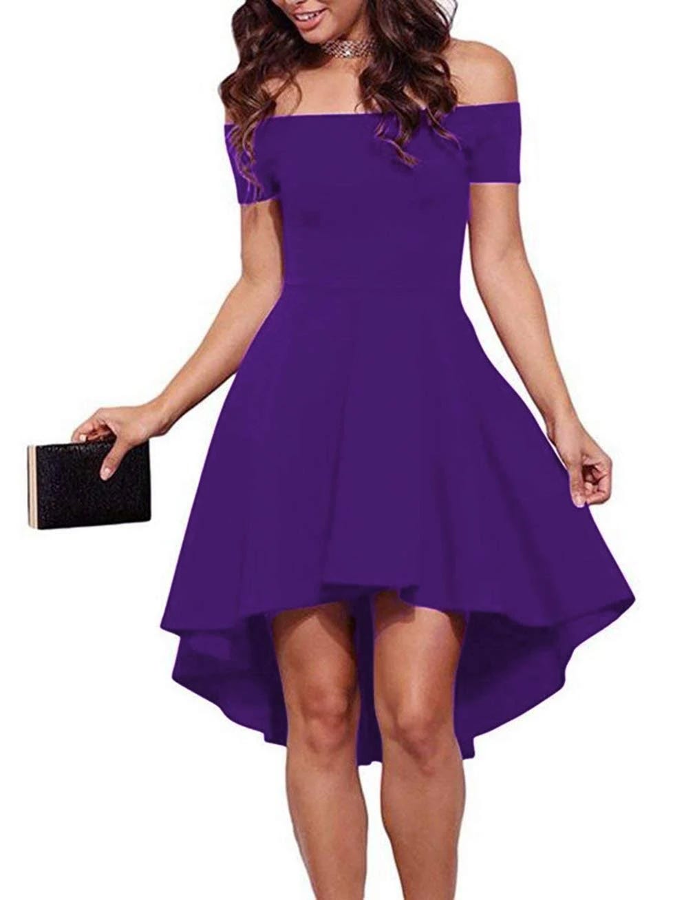 Super Soft Purple High Low Off-Shoulder Cocktail Dress | Image
