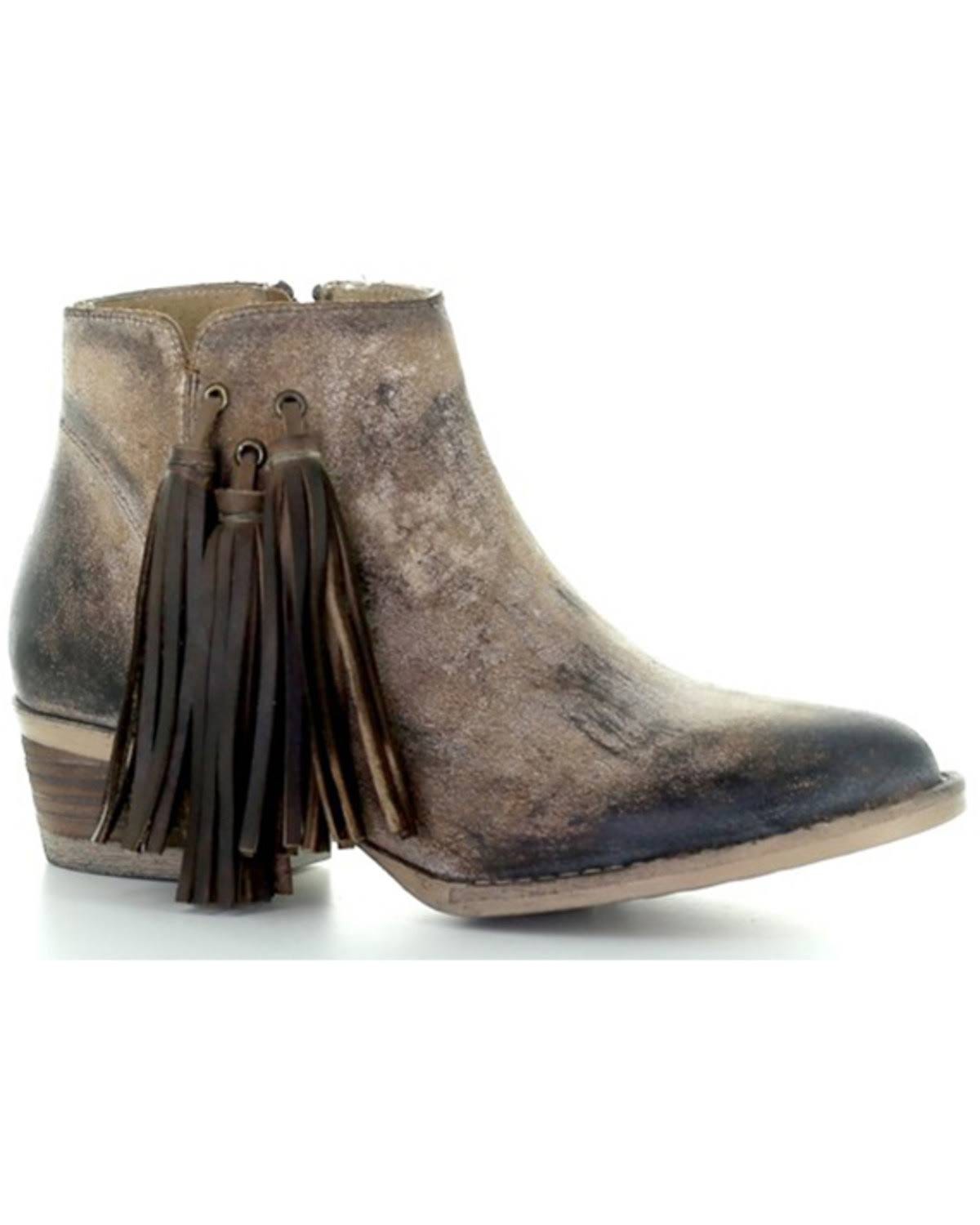 Western Style Fringe Bootie with Round Toe & Zipper Closure | Image