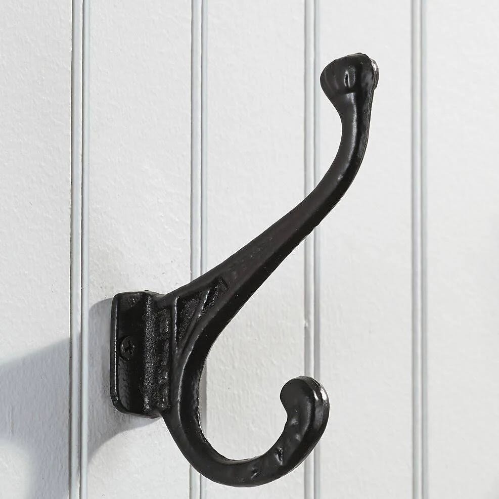 Traditional Cast Iron Coat Hook with Matte Black Finish | Image