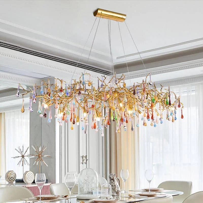 Melody Modern Linear Colorful Crystal Branch Chandelier - Dining Room Decor | Image