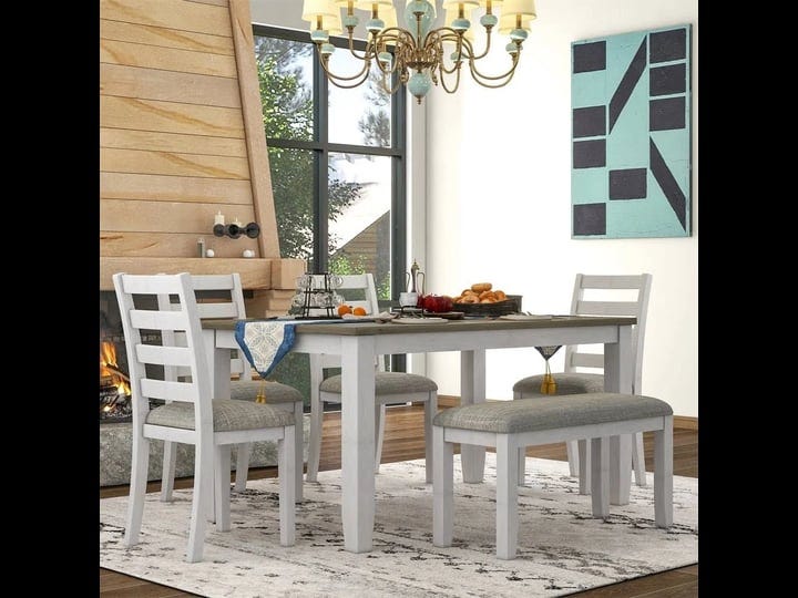 rustic-style-6-piece-dining-room-table-set-with-4-chairs-and-a-bench-grey-1