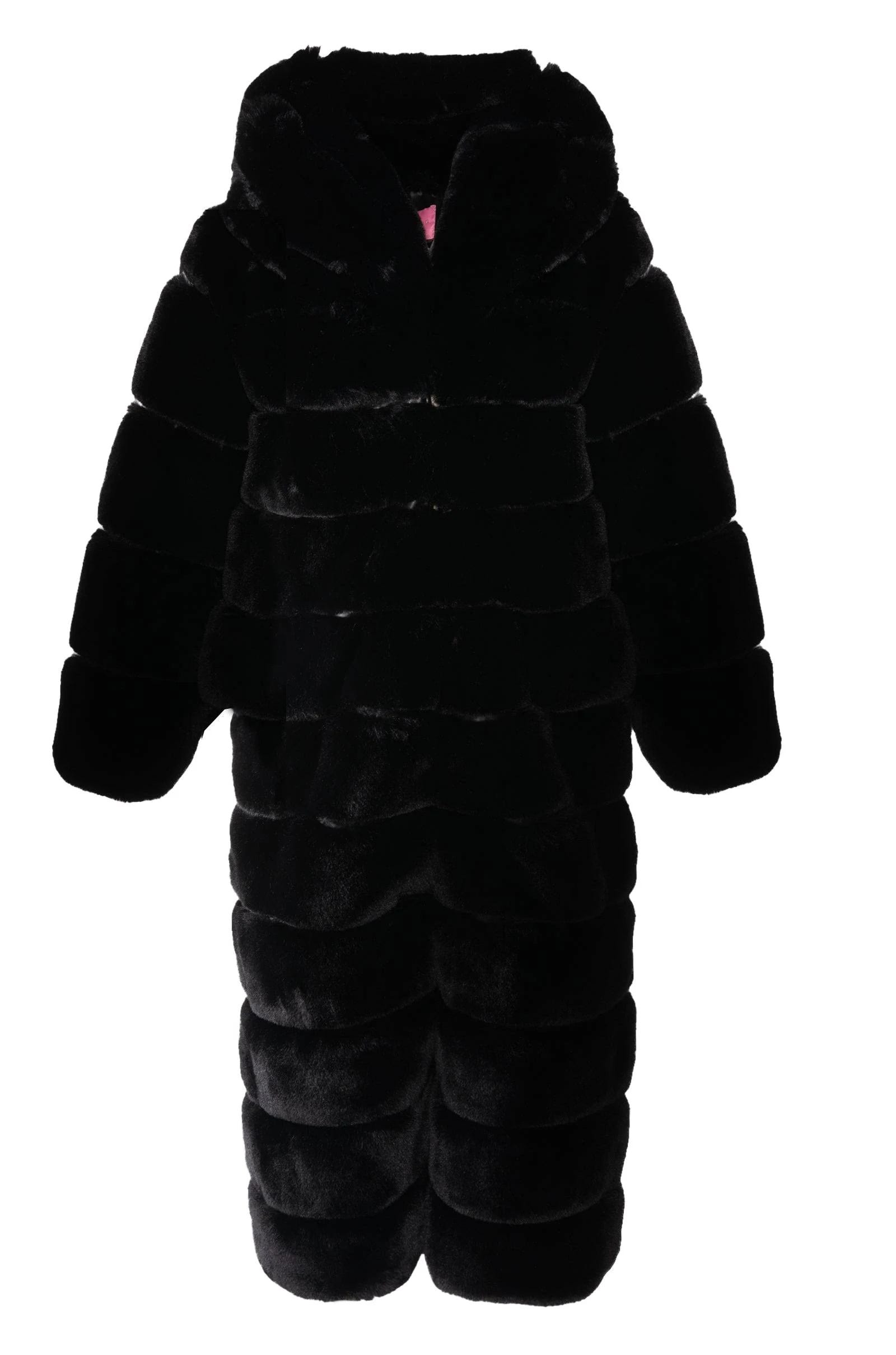 Luxurious Black Faux Fur Midi Coat | Image