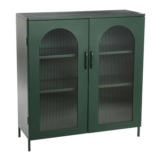 metal-cabinet-with-2-arched-glass-doors-dark-green-1