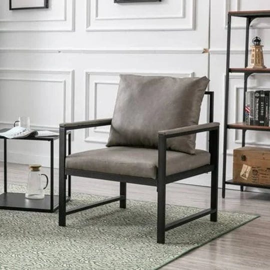 pouseayar-modern-faux-leather-armchair-metal-frame-single-sofa-gray-1