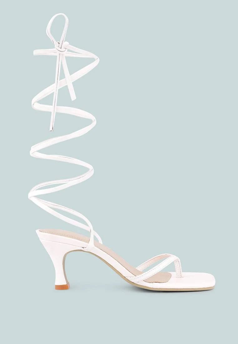 Rag & Co Dorita White Kitten Heel Lace-up Sandals: Leather and Leatherette Comfort | Image