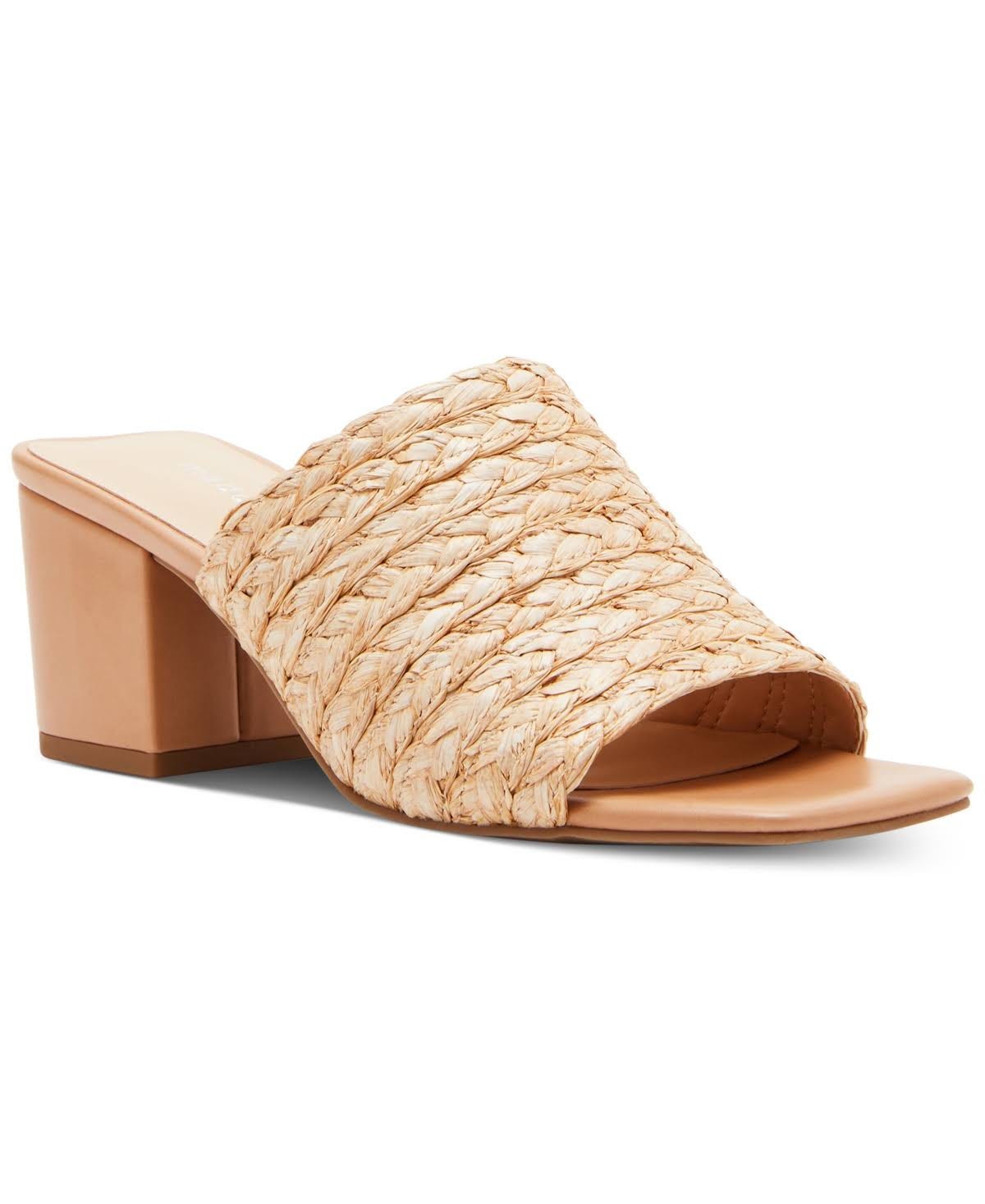 Madden Girl Taz: Stylish Natural Raffia Women's Sandals with Block Heels and Braided Slip-On Design | Image